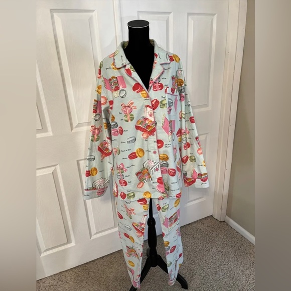 Nick Nora Macaroons Macrons Print 100% Cotton Flannel Pajama Set XL and  Medium